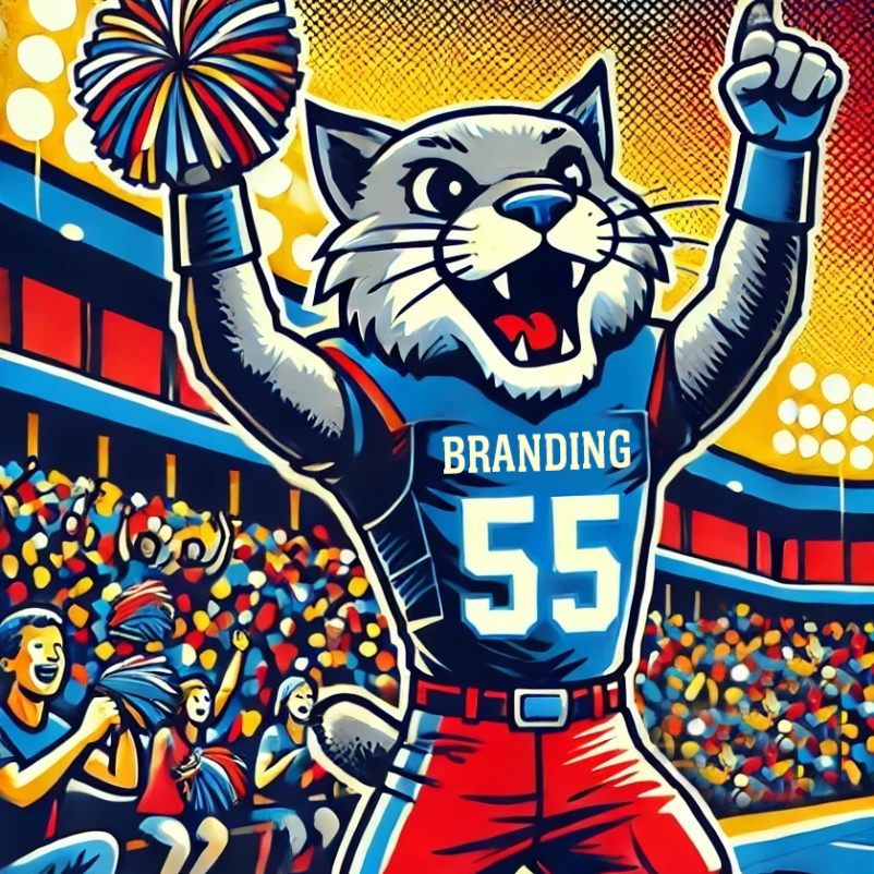 branded mascot illustration cheering