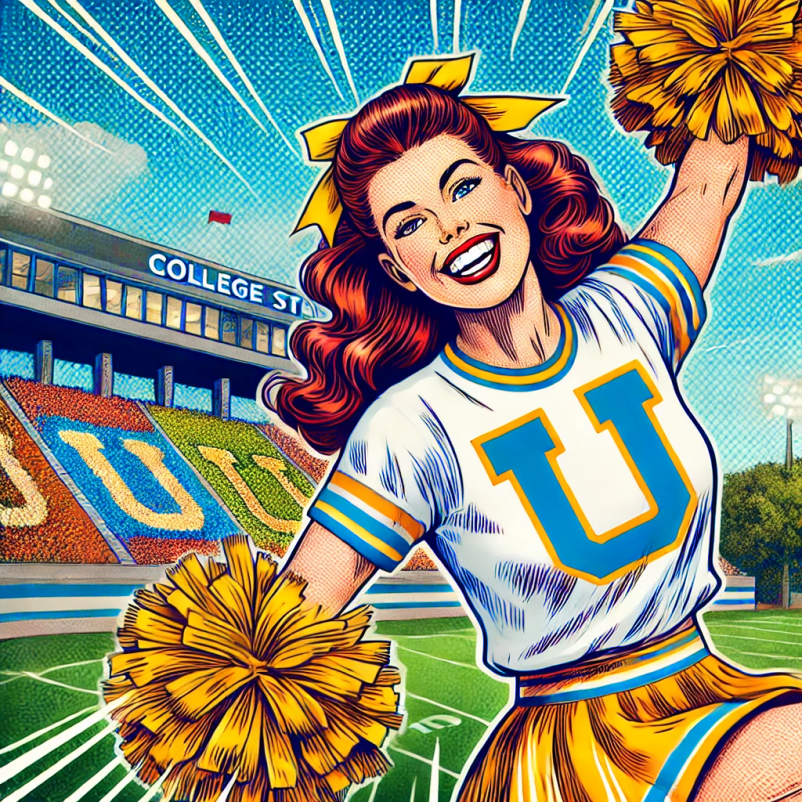 cheerleader with college branding 