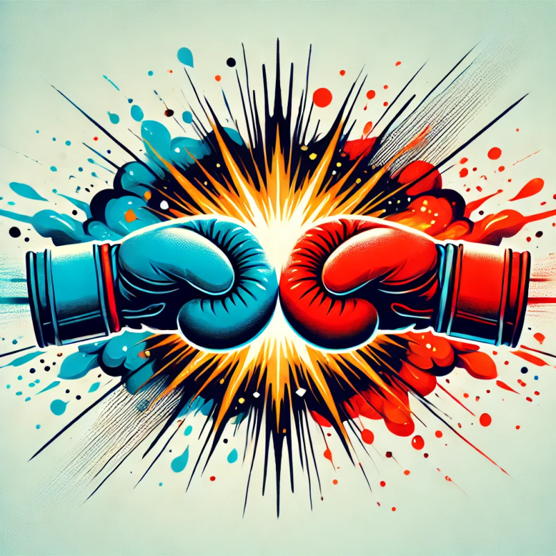 seo and ppc advertising boxing gloves colliding 