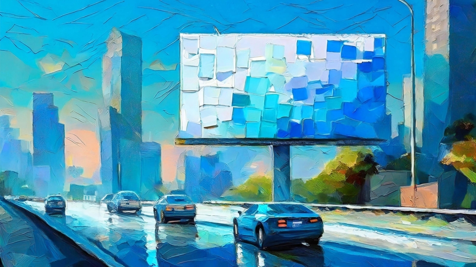 illustration of cars driving past a billboard advertisement